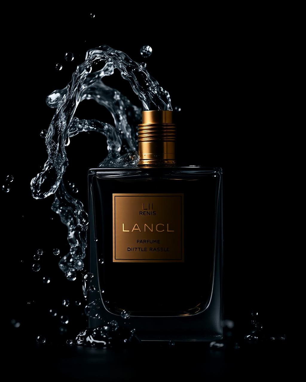 Luxury perfume bottle with splashing water